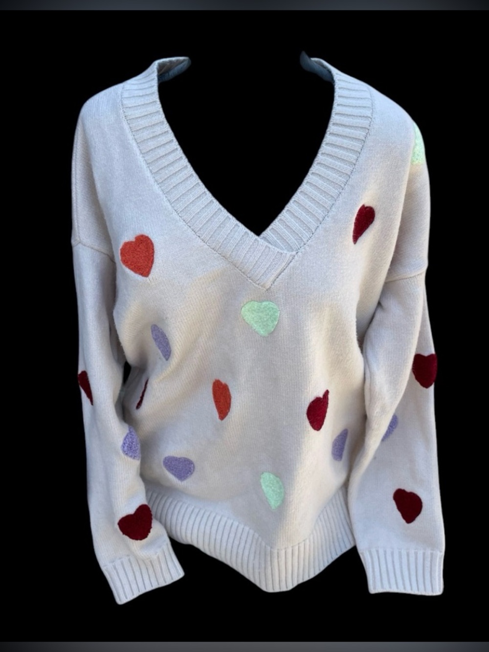 ModCloth Multi Color Heart Sweater Size M